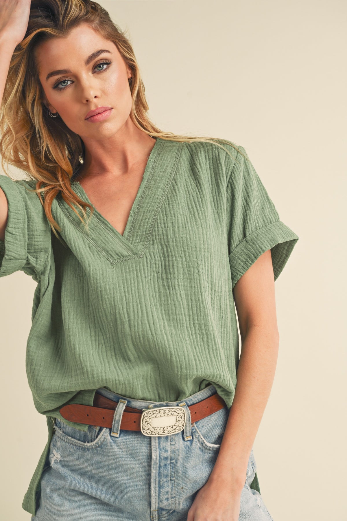 Trudie Sage Gauze Top - KC Outfitter