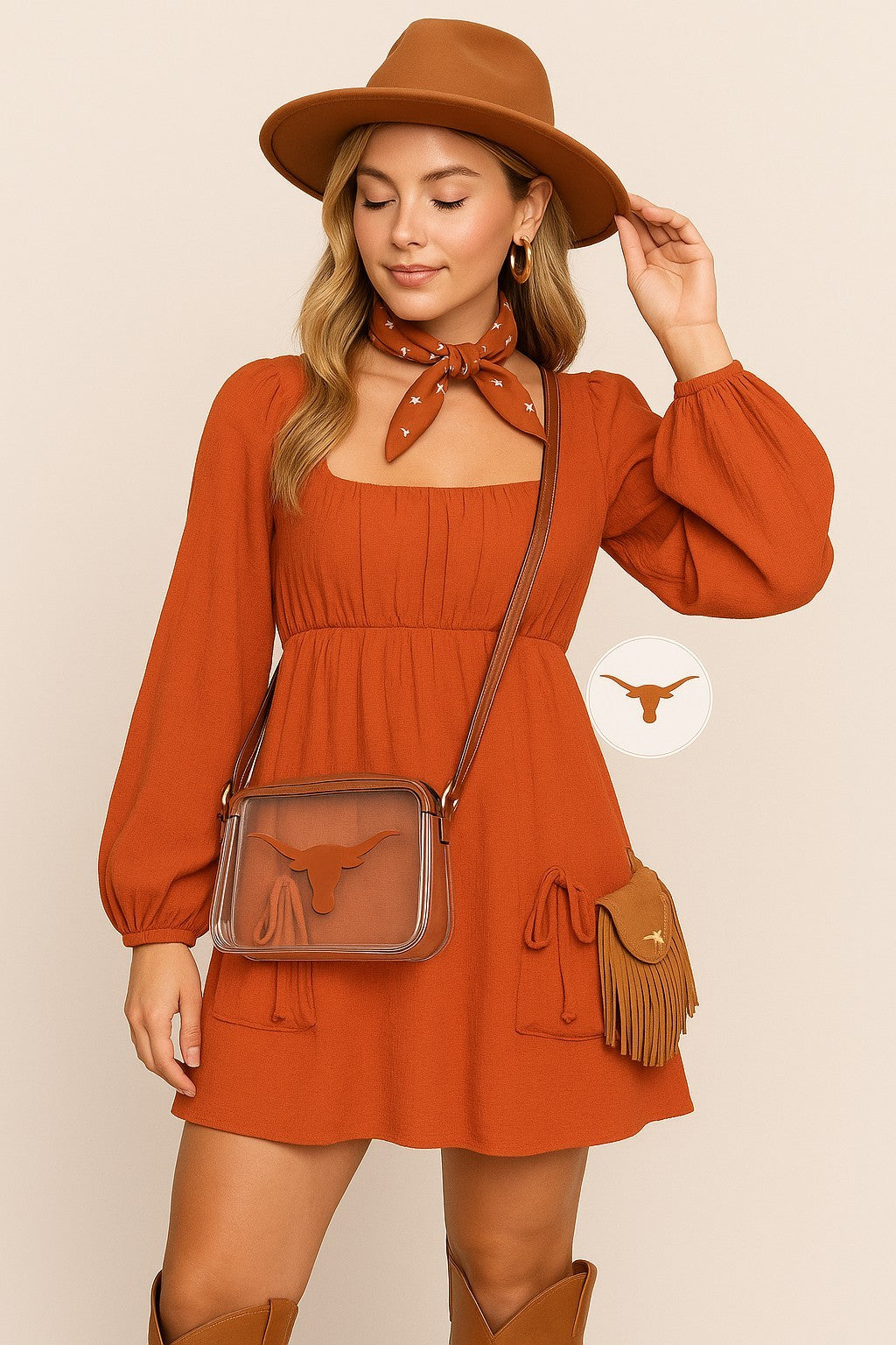 open lace back dress Orange game day dress main image 1