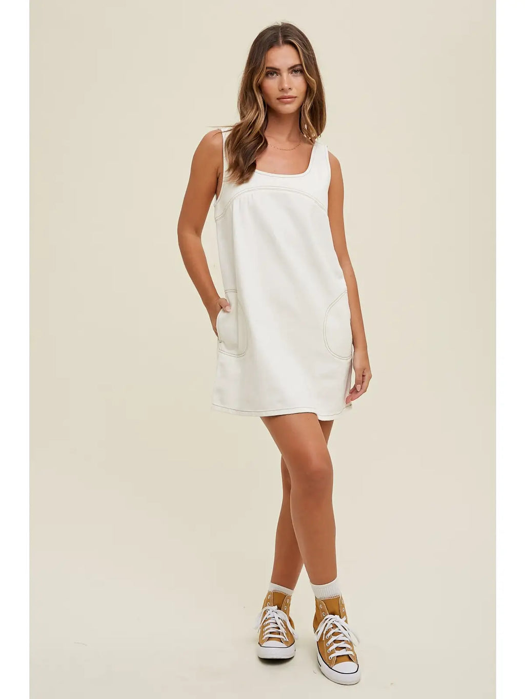 Cream Denim Mini Tank Dress
