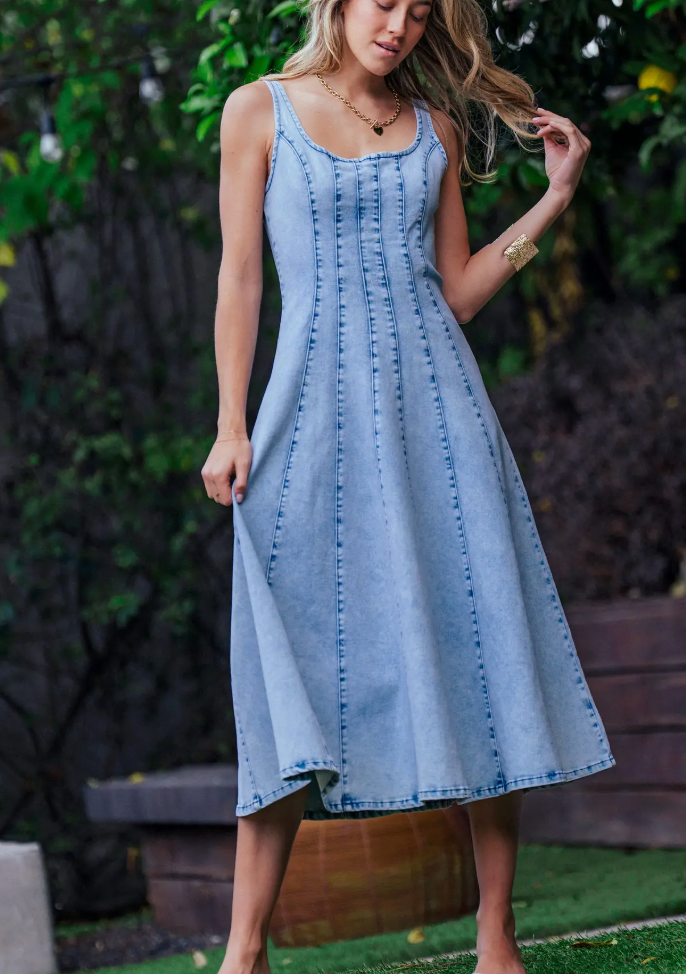 Denim Paneled Dress
