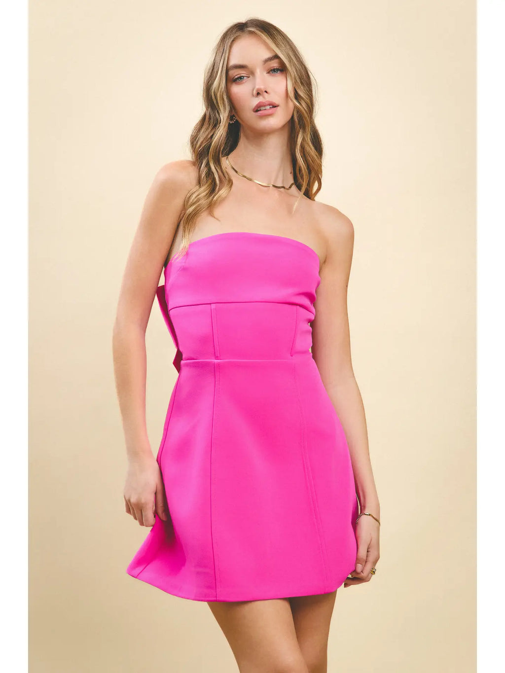 Strapless Hot Pink Bow Dress