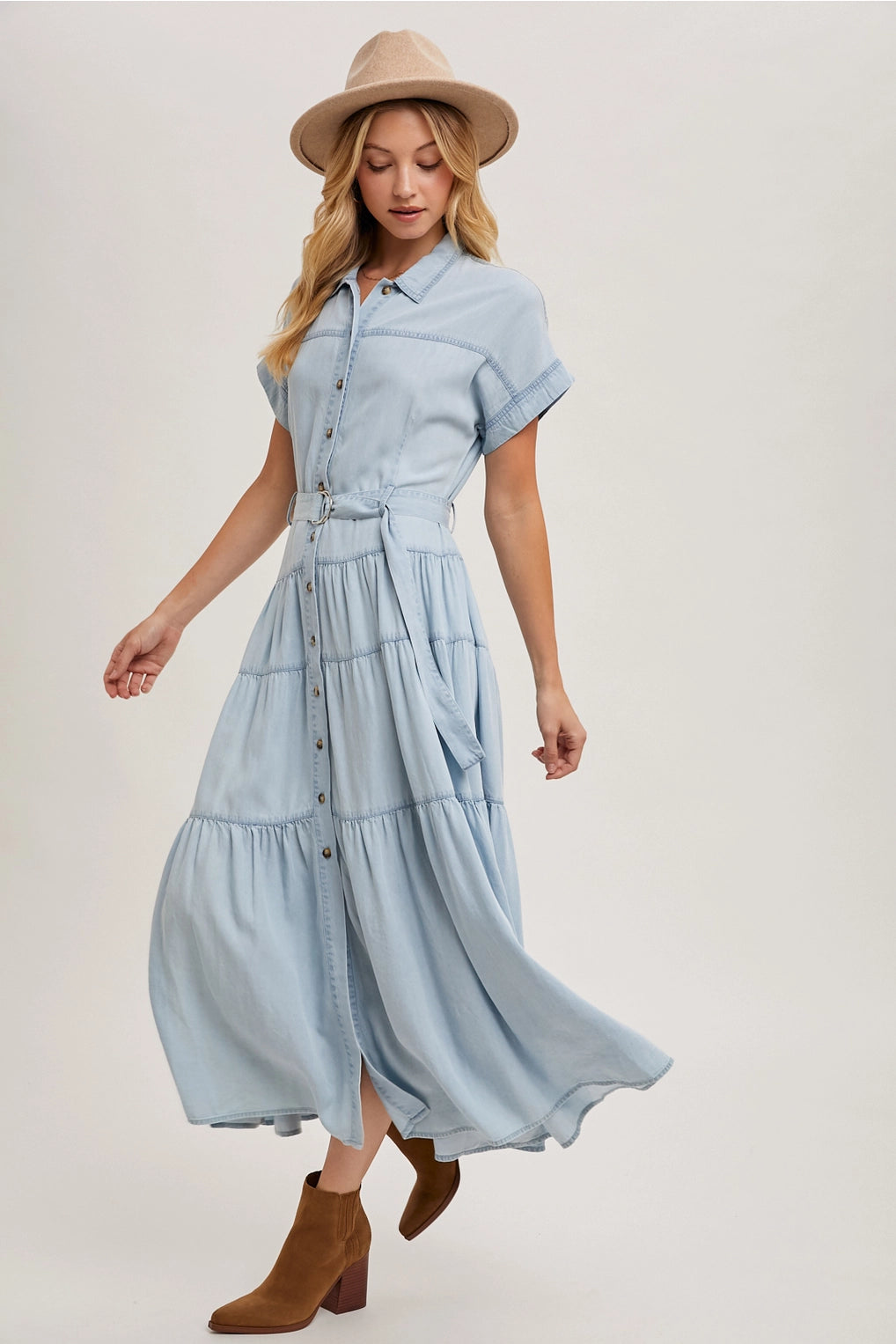 white christmas dresses Light Wash Denim Midi Dress S main image 1