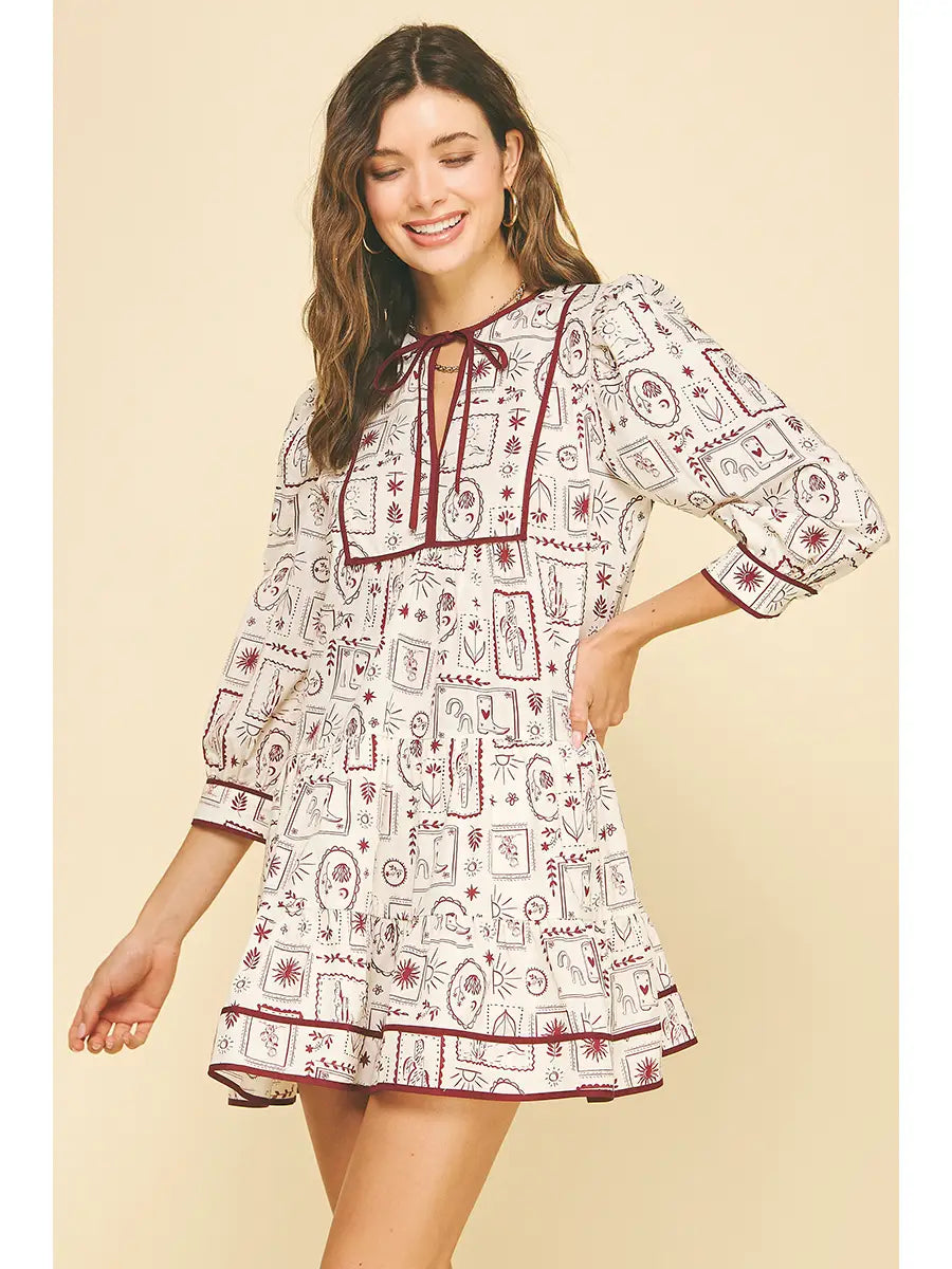 Western Print Tiered Dress