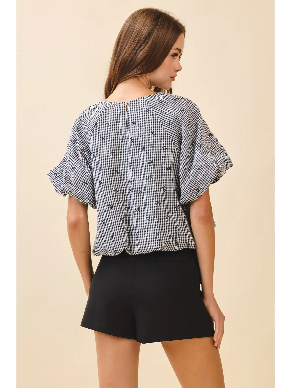 Gingham Mini Bow Print Top - KC Outfitter