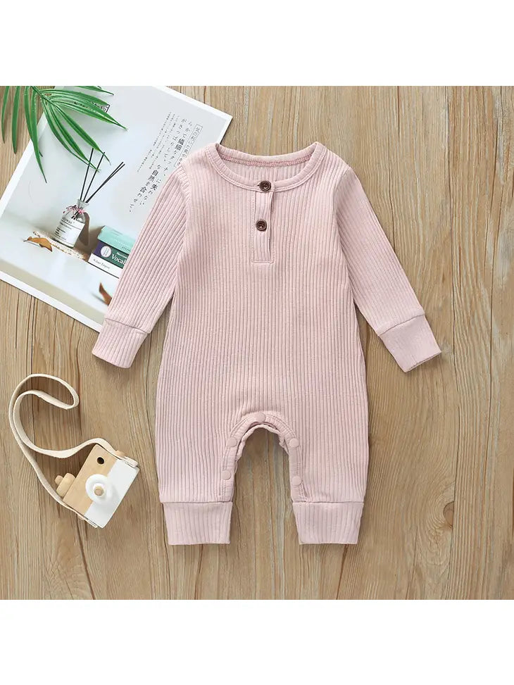 Ribbed Button Front Romper - Baby