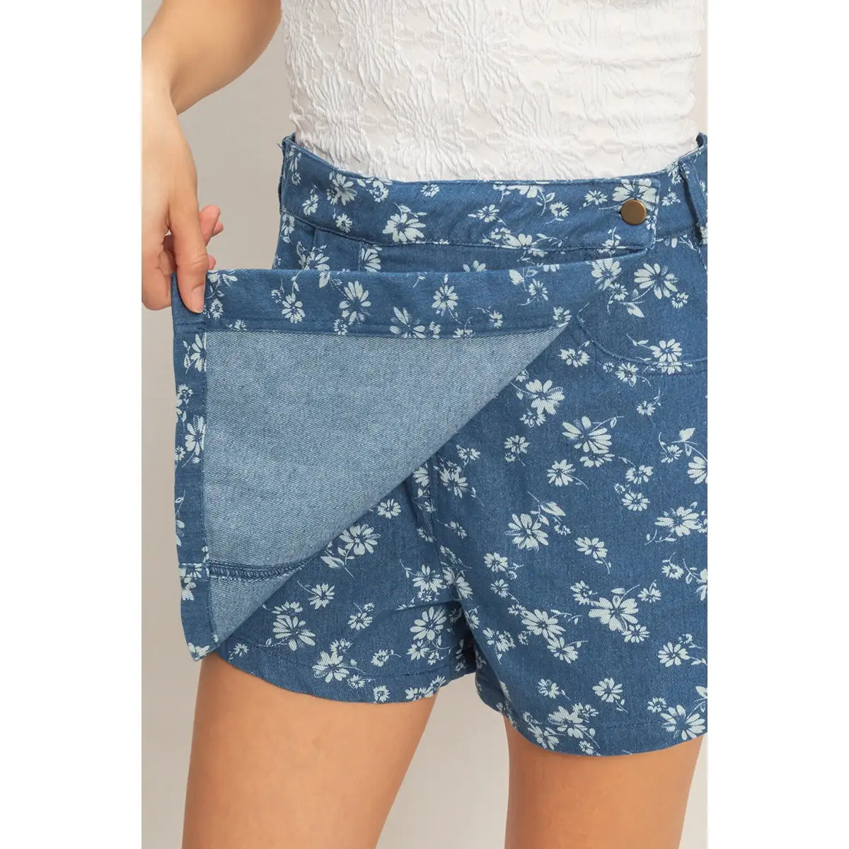 Denim Floral Skort - KC Outfitter