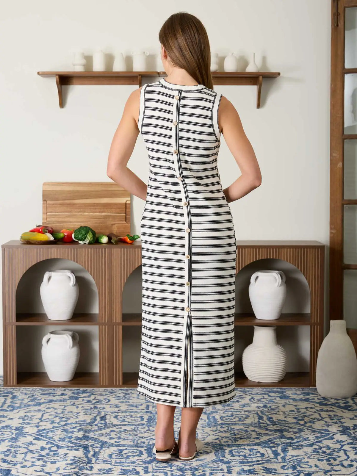 Stripe Back Button Dress - KC Outfitter