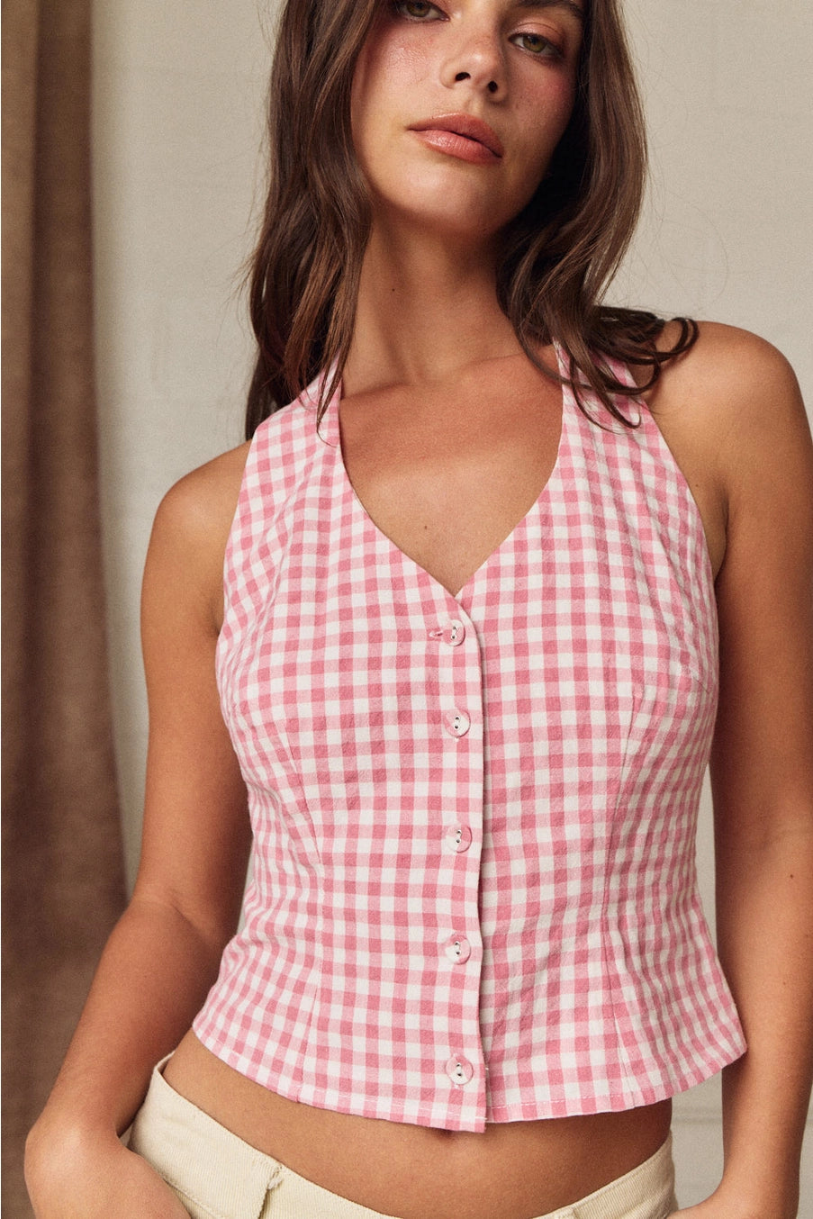 Gingham Pink Halter top