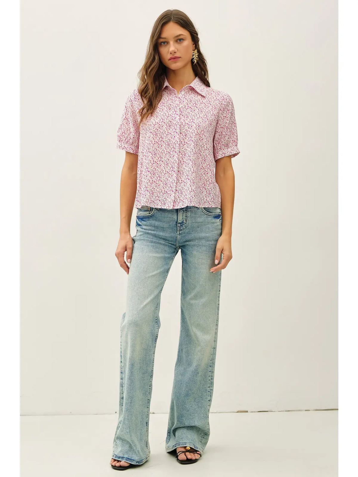 Ditzy Print Puff Sleeve Top