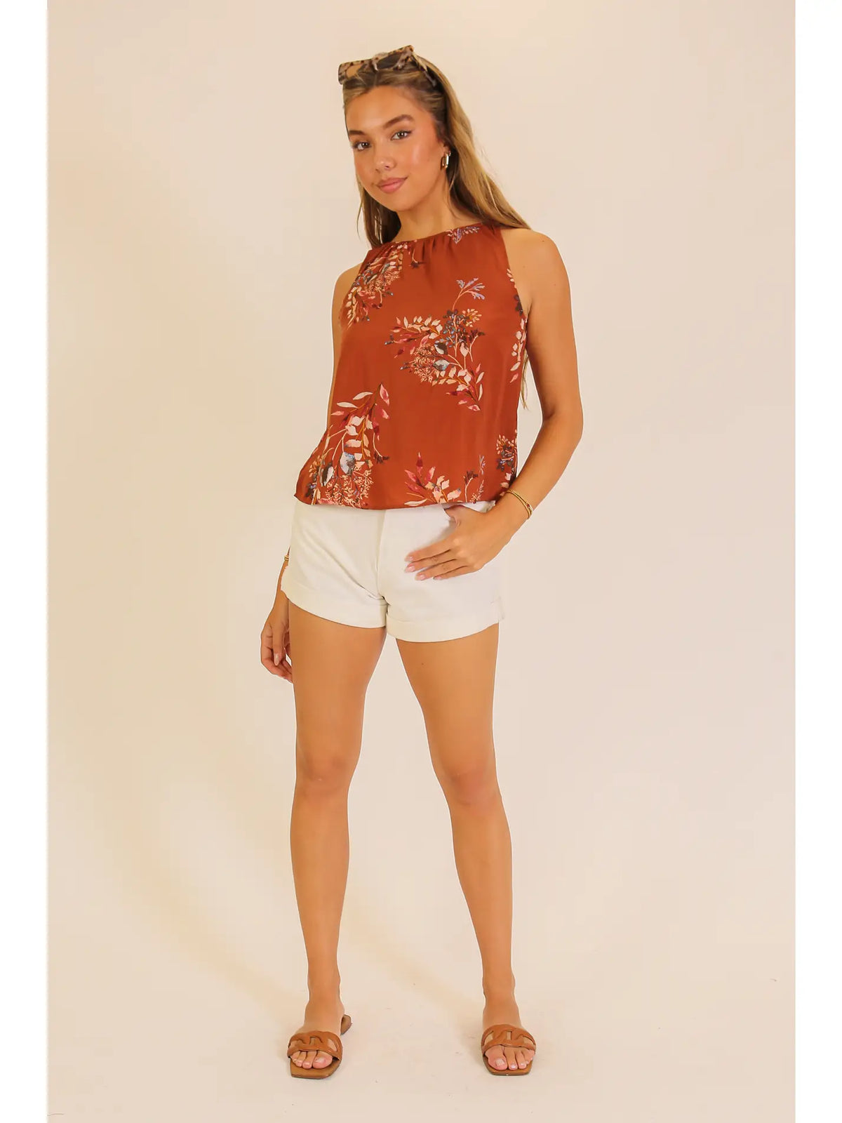 Floral High Neck Sleeveless Top