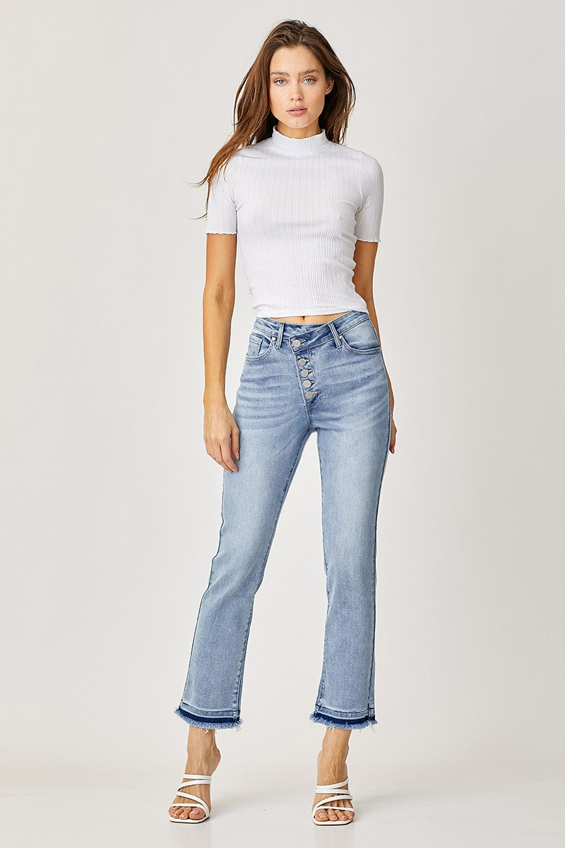 High Rise Cross Over Jeans