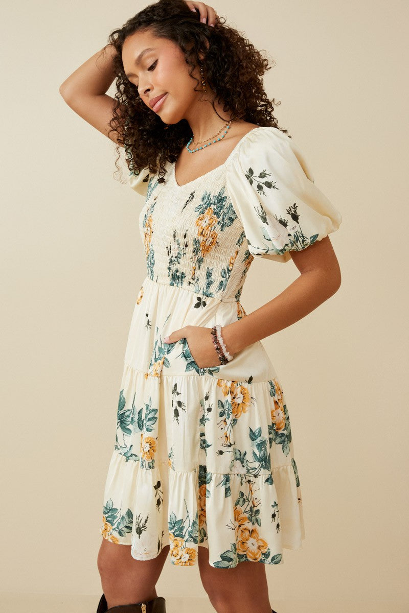 Romantic Floral Smocked Dress - KC Outfitter
