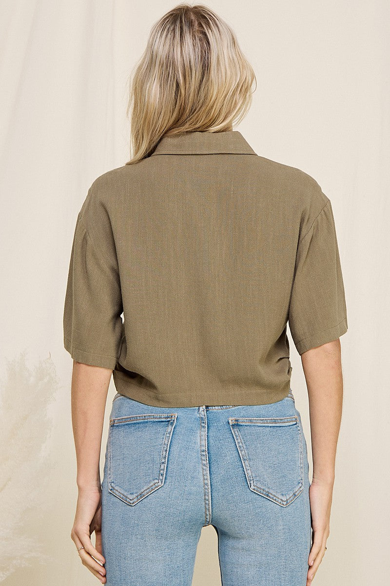 Ashley Olive Crop Shirt - KC Outfitter