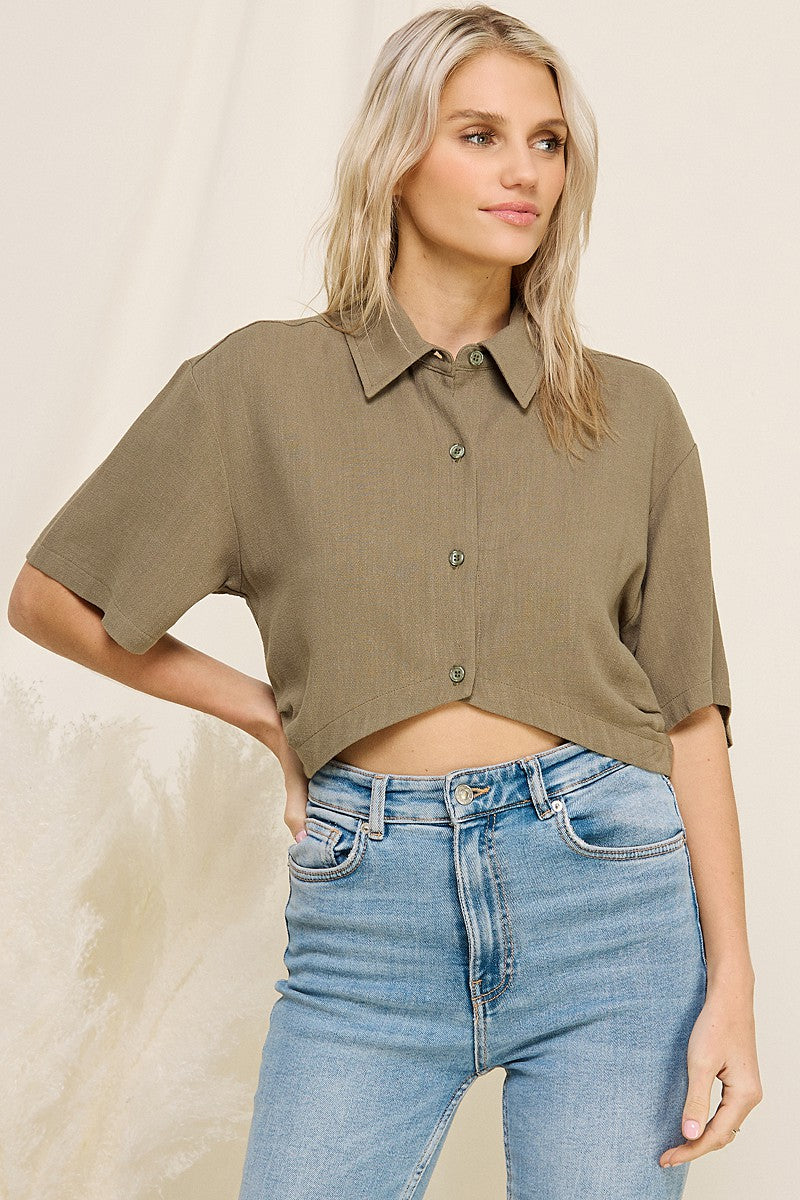 Ashley Olive Crop Shirt - KC Outfitter
