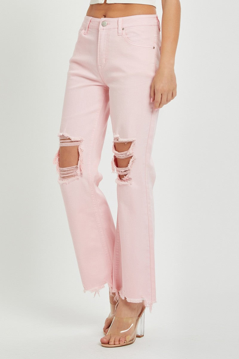 High Rise Straight Pink Jeans - KC Outfitter