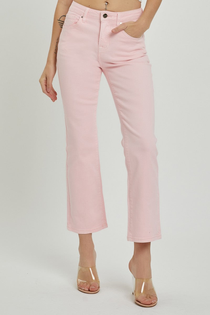 High Rise Crop Straight Pink Jeans