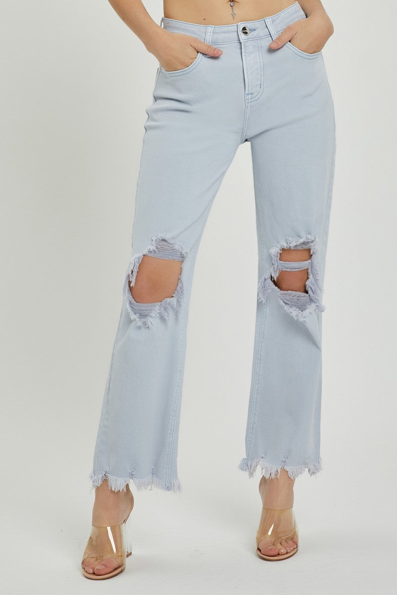 Risen Distressed Cropped Jeans