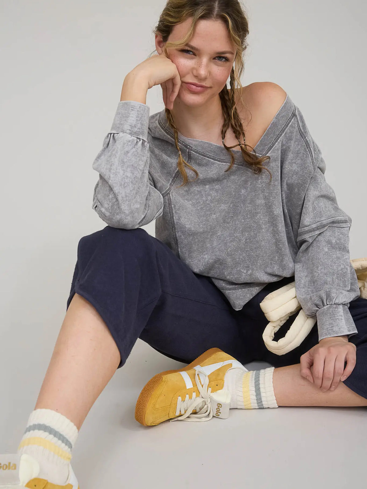 V-neck Exposed Seam Sweatshirt