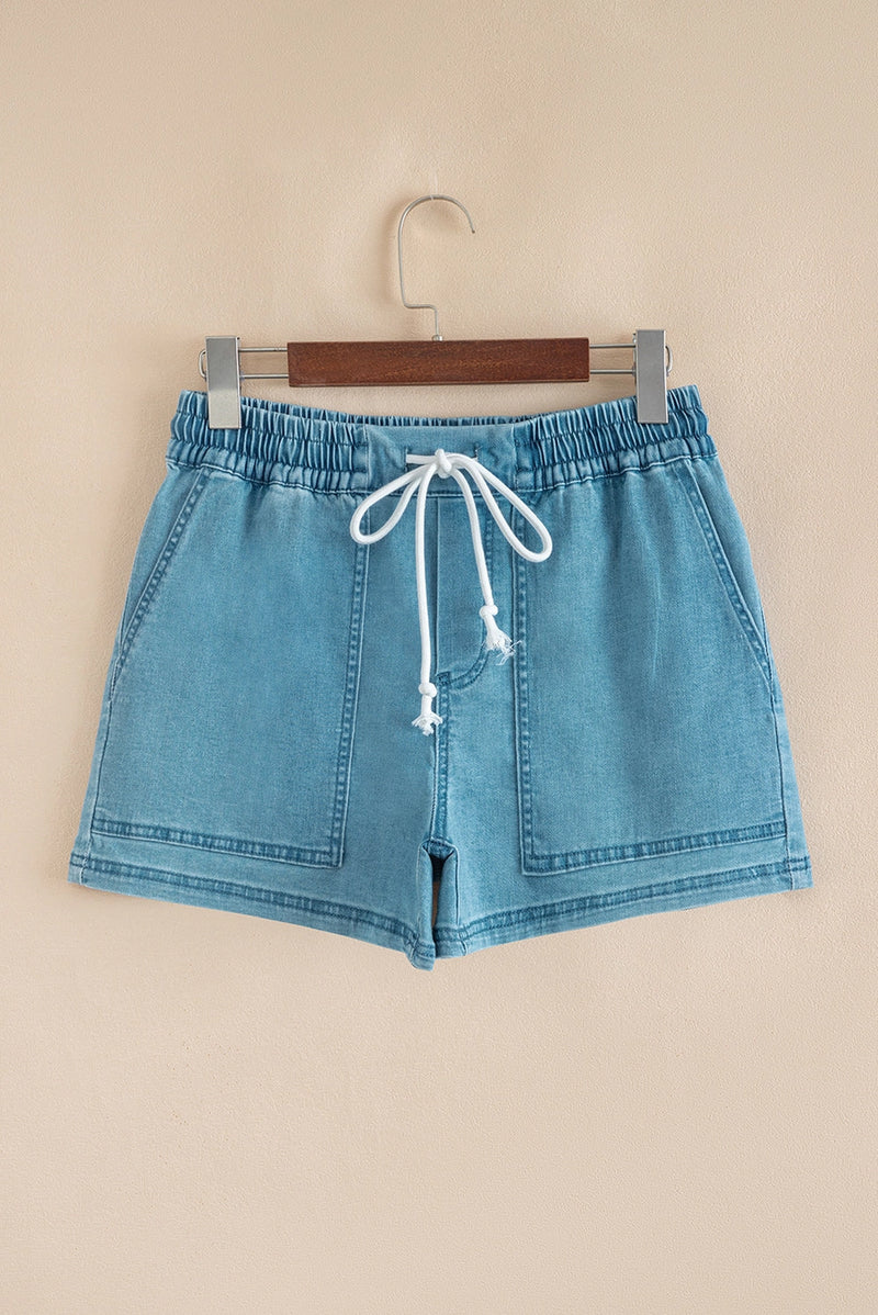 Beau Blue Contrast Denim Shorts - KC Outfitter