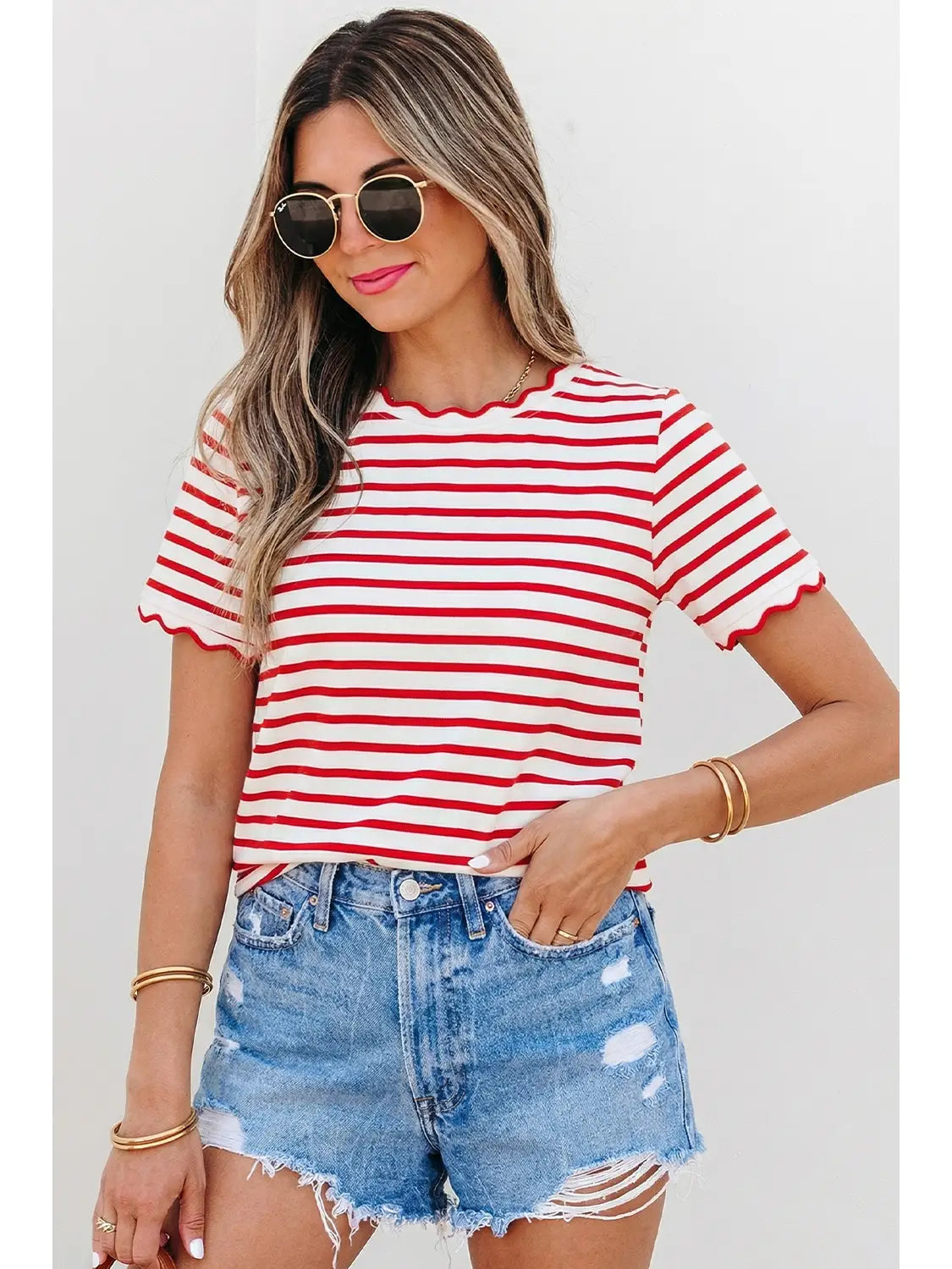 Striped Scallop Trim Top - KC Outfitter