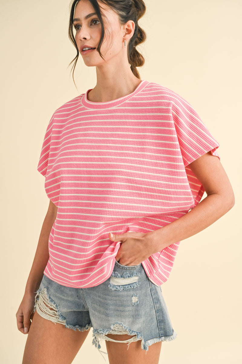 Tessa Candy Pink stripe Top - KC Outfitter
