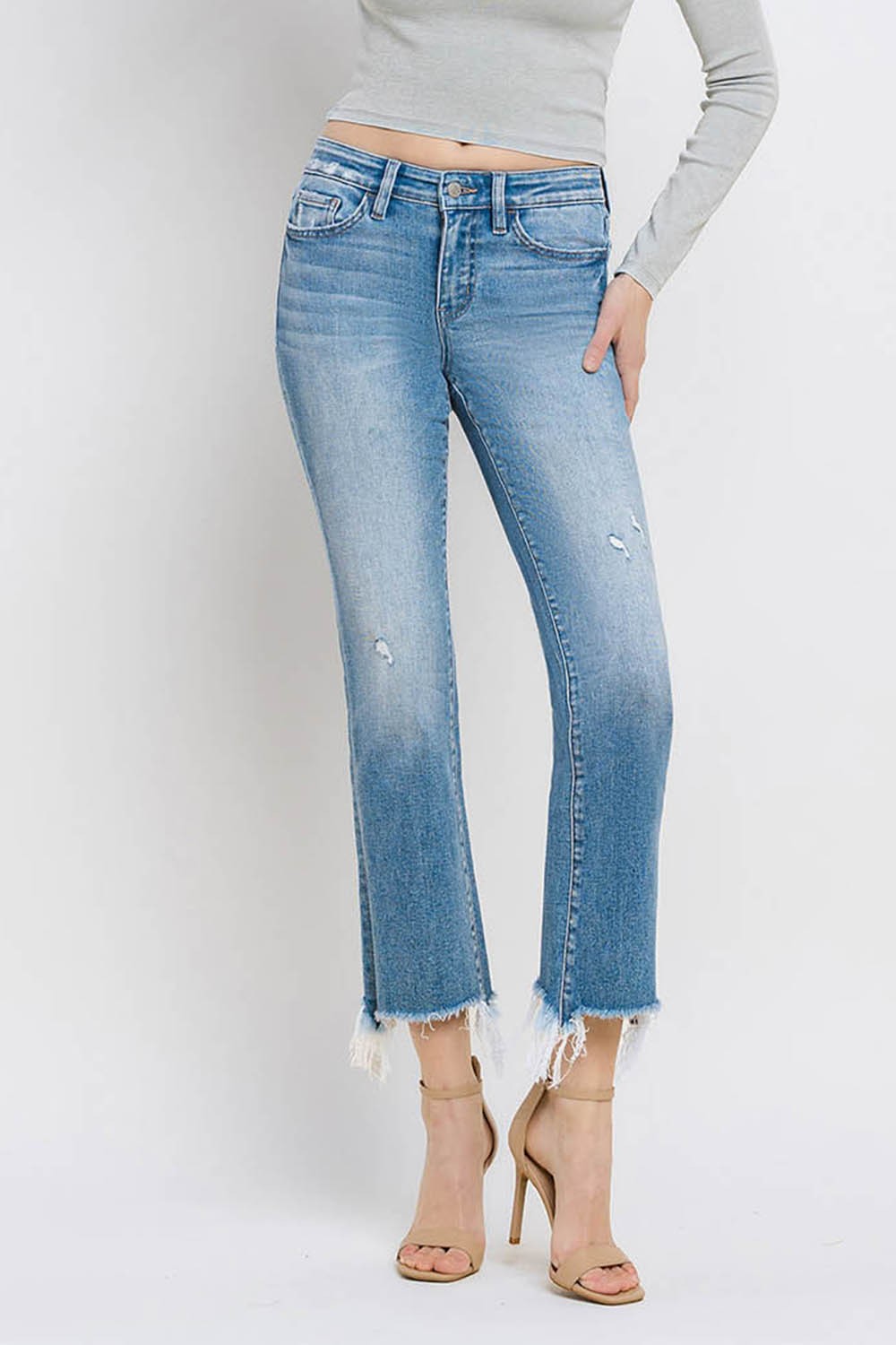 Midrise Distressed Hem Jeans - KC Outfitter