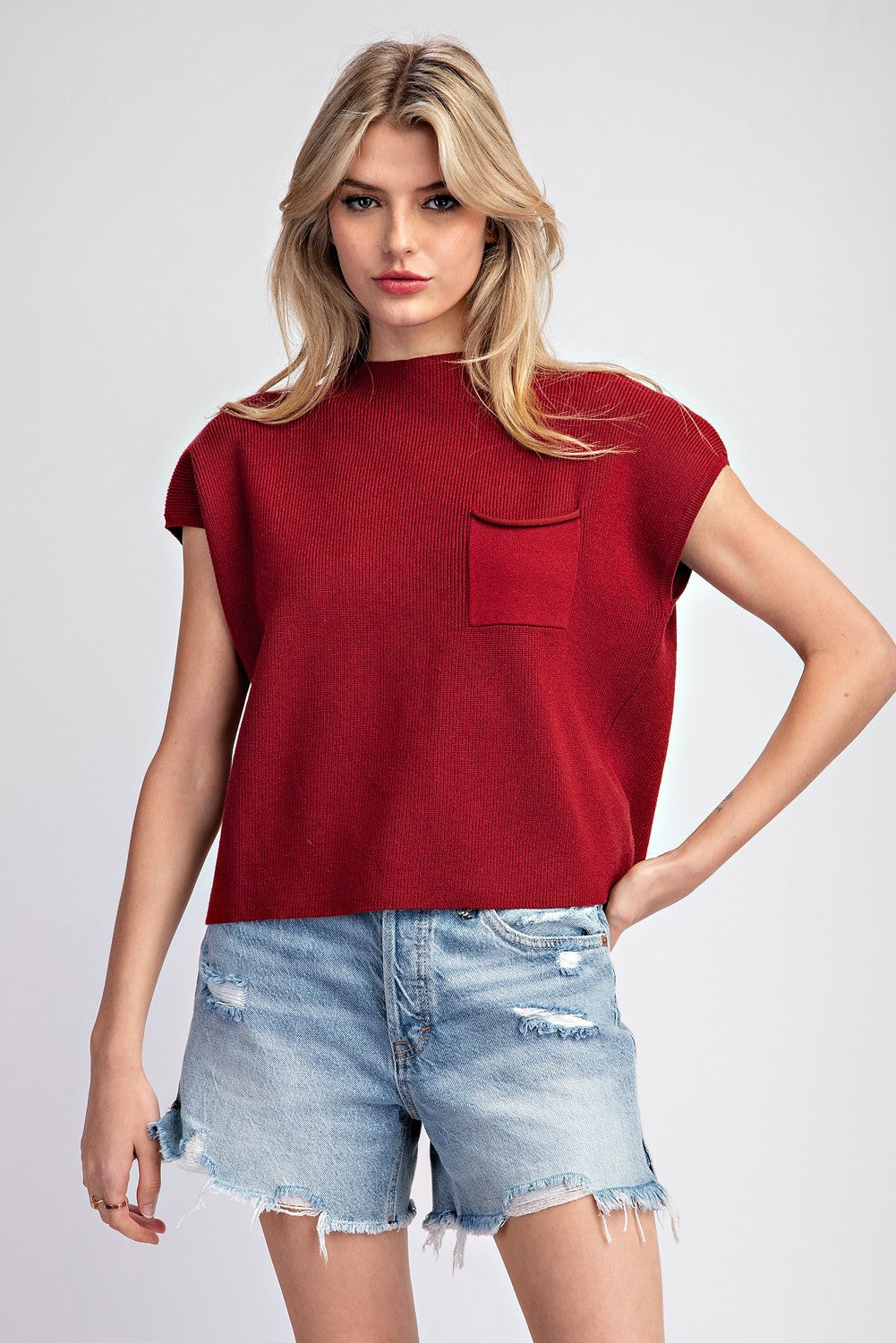 Wine Color Mock Neck Sweater