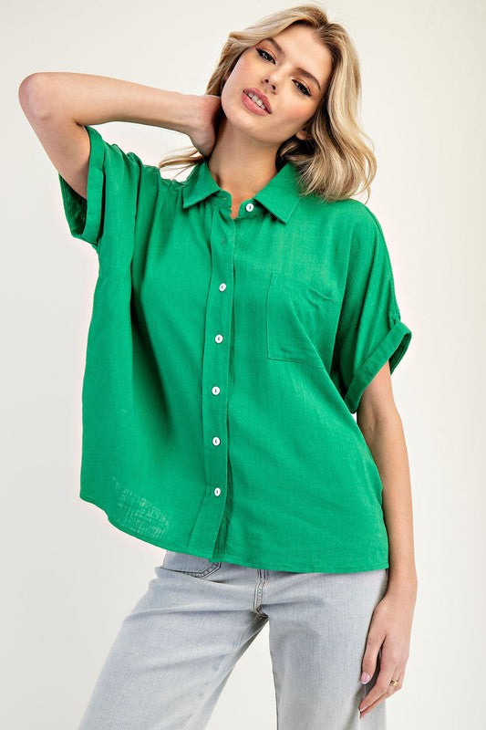 Kelly Green Button Down Top