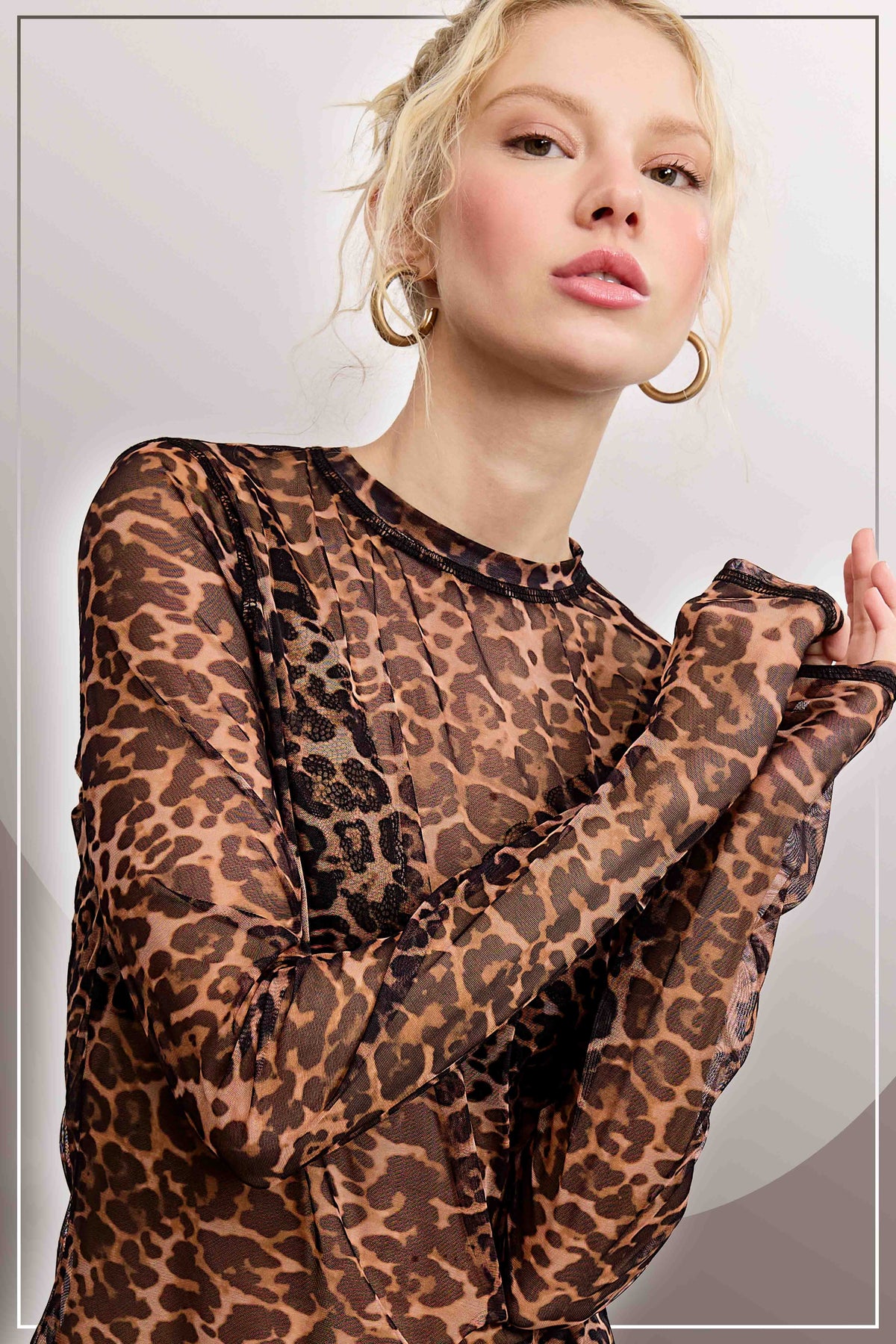 Sheer Long Sleeve Leopard Mesh Top