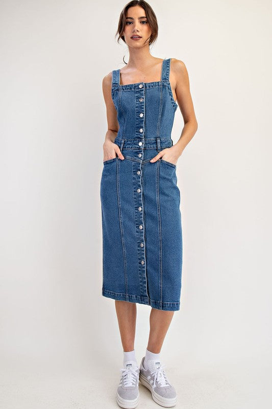 Button Down Denim Midi Dress