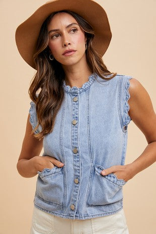 Stacy Scallop Denim Vest