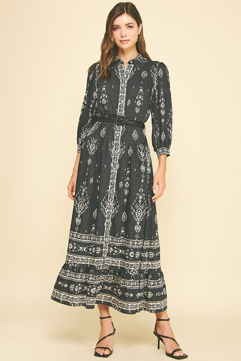 Nicole Navy Pattern Maxi Dress