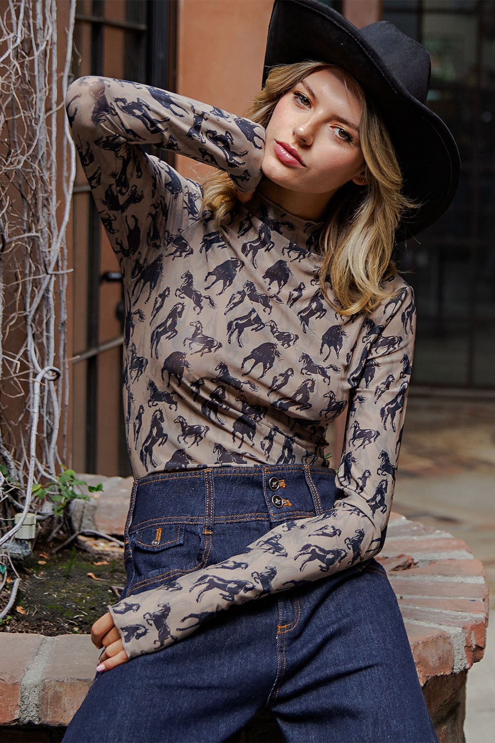 Western Horse Mesh Top