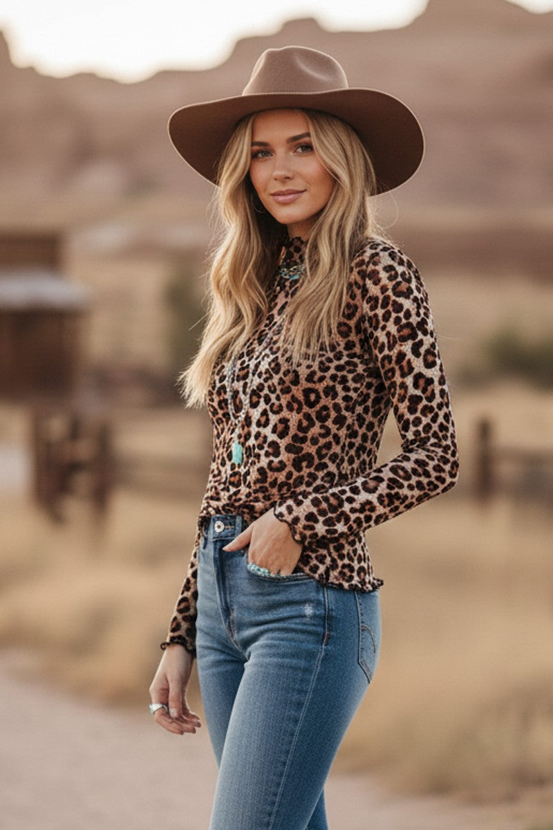 Leopard Print Mesh Top