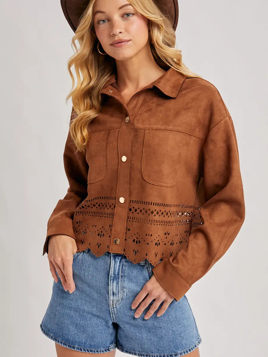 Western Button Faux Suede Jacket