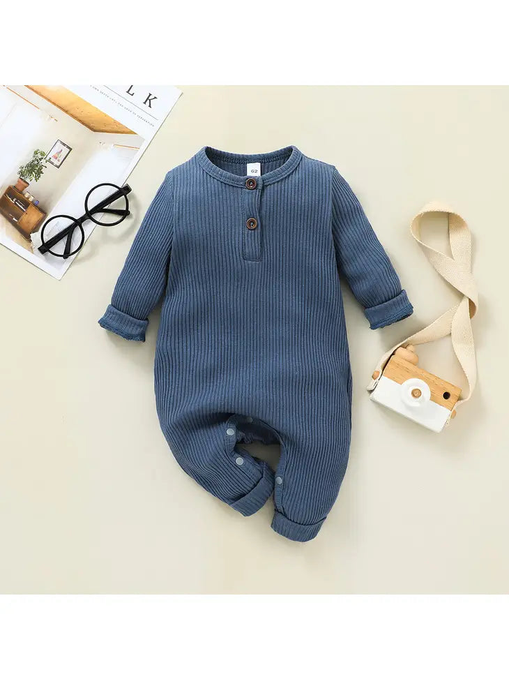 Ribbed Button Front Romper - Baby