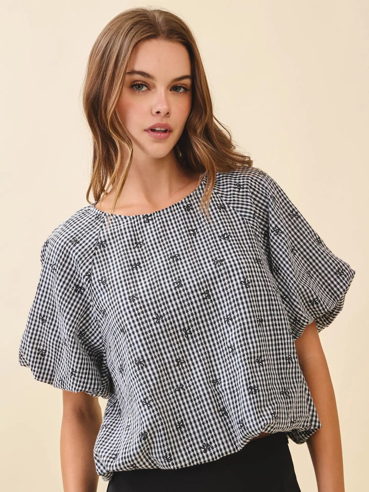 Gingham Mini Bow Print Top - KC Outfitter