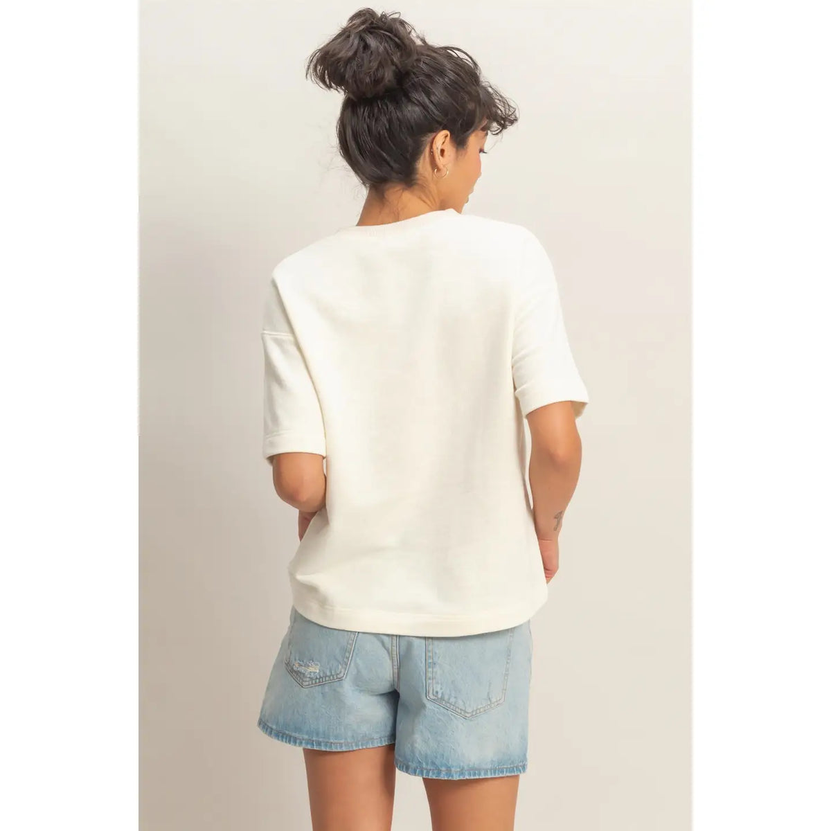 Crew Neck Short Sleeve Top -cream - KC Outfitter