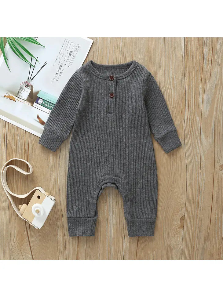 Ribbed Button Front Romper - Baby - KC Outfitter