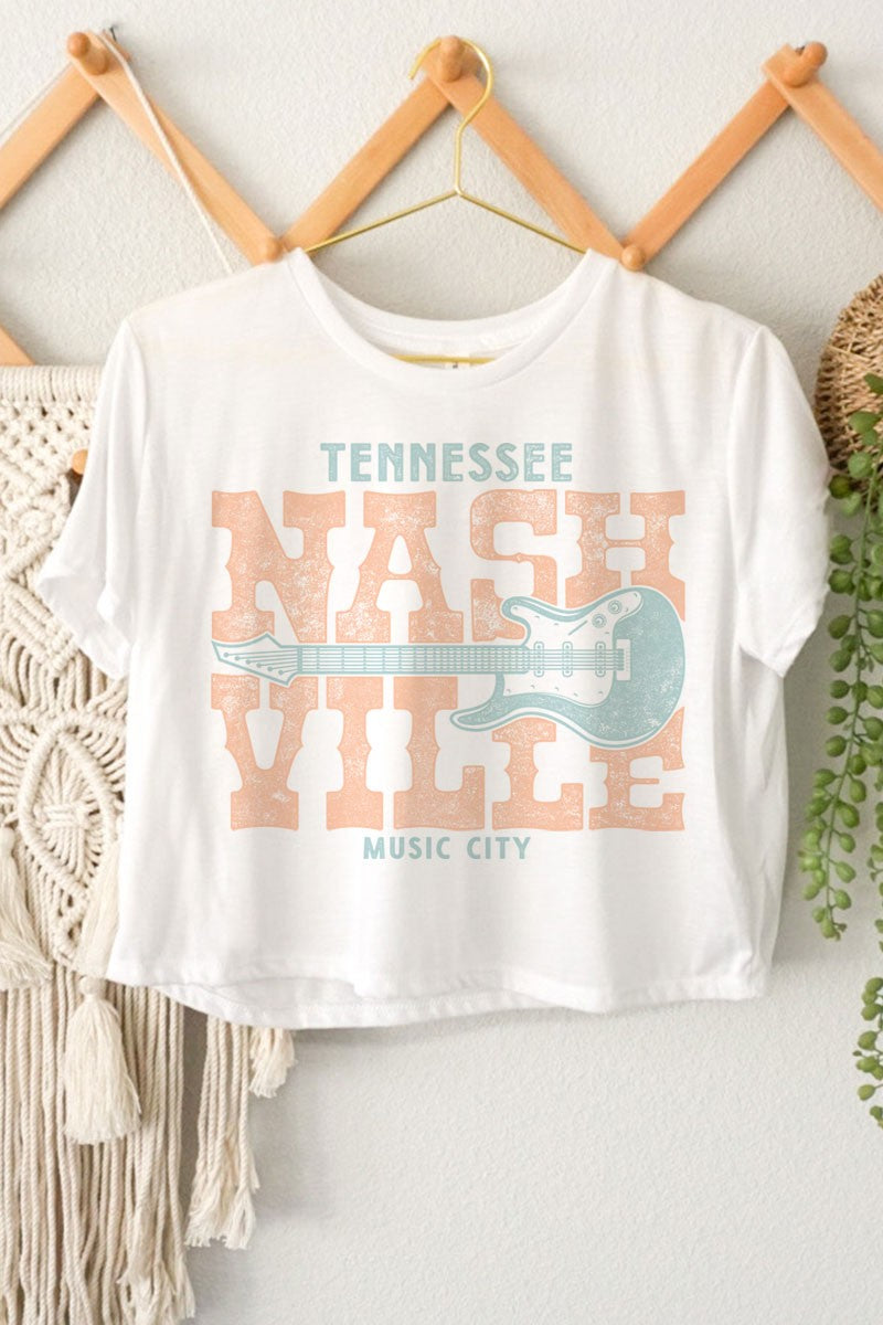 Nashville Guitar Graphic Crop Tshirt