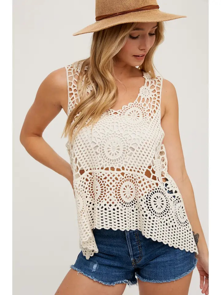 Kacey Open Knit Crochet Tank - KC Outfitter