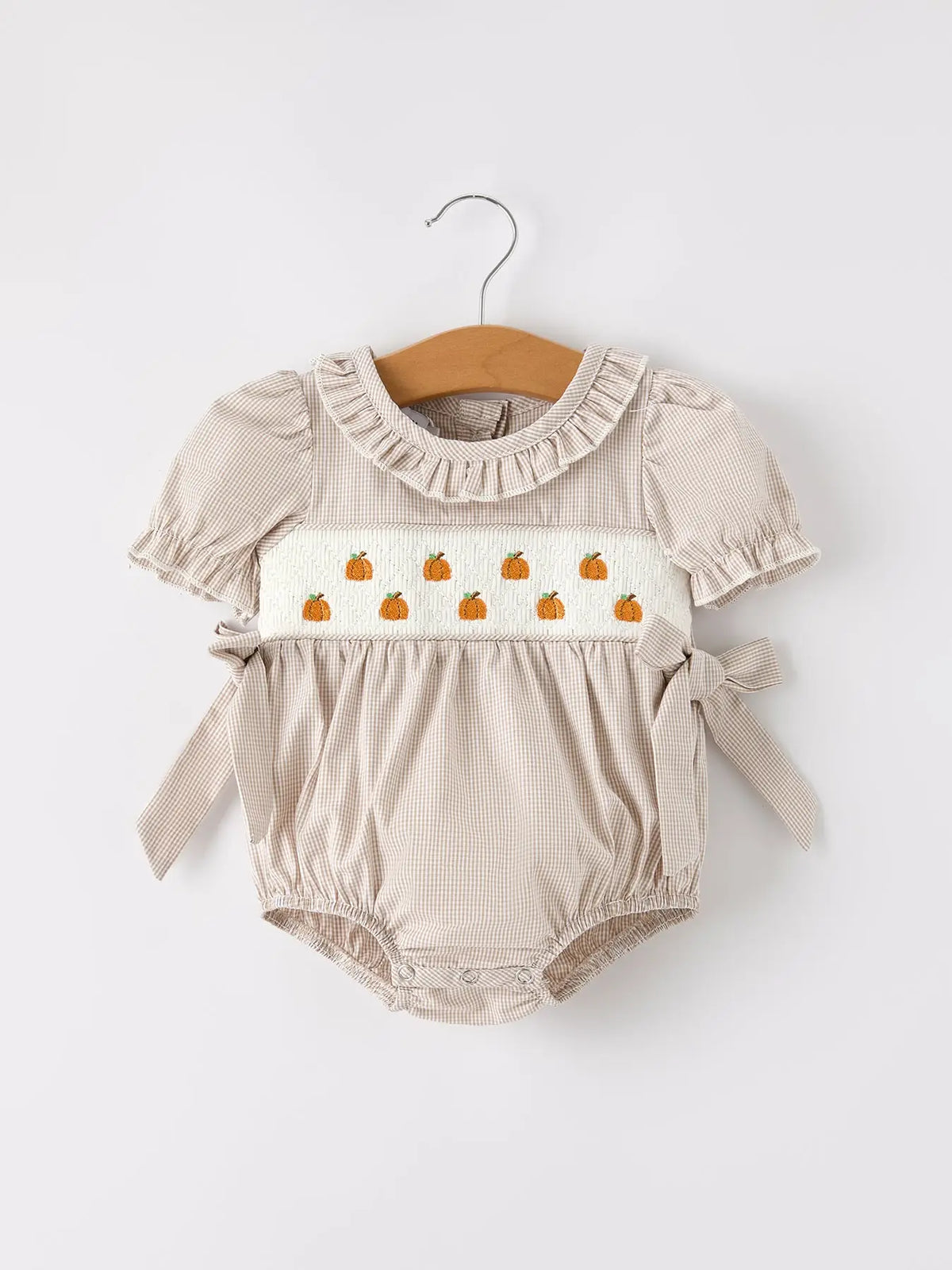 Pumpkin Embroidery Smocked Romper