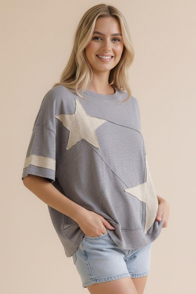 Star Patch Slub Knit Top