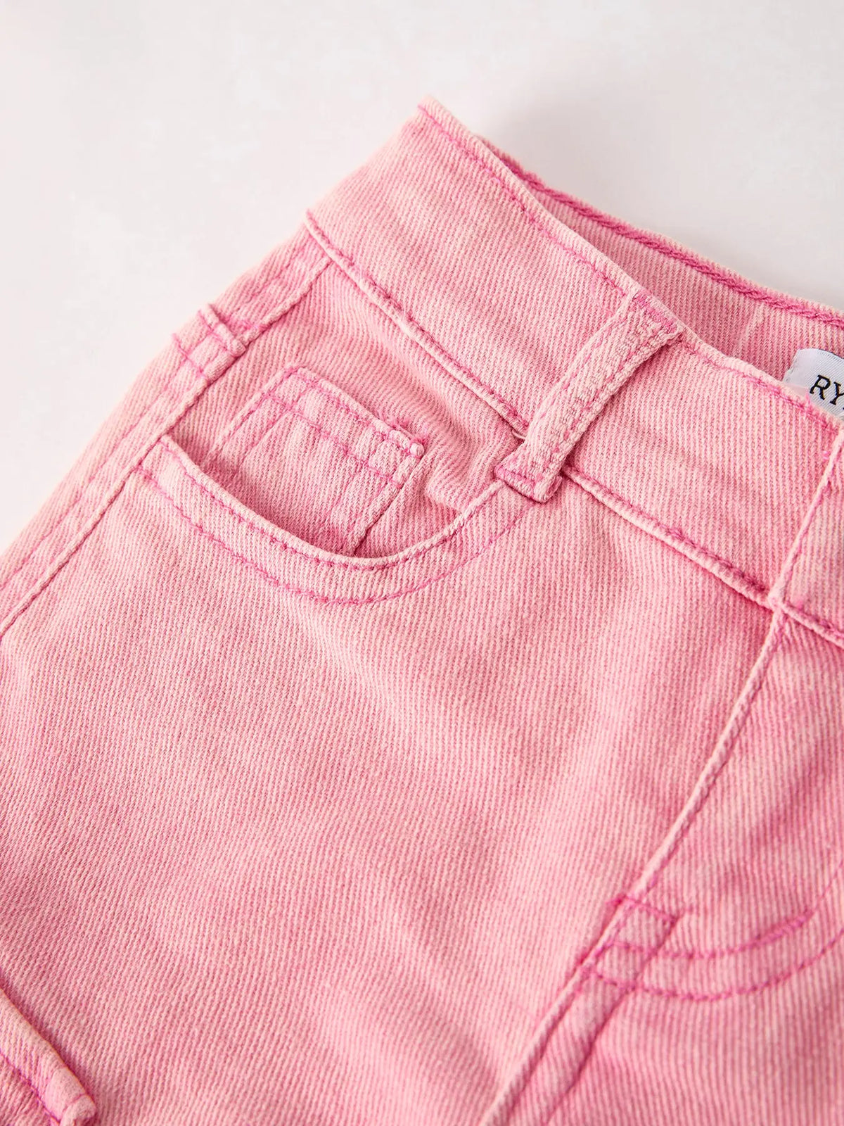Pink Wide Led Denim Girls Pants