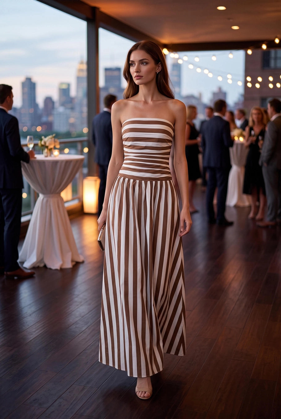 Mia Striped Strapless Midi Dress