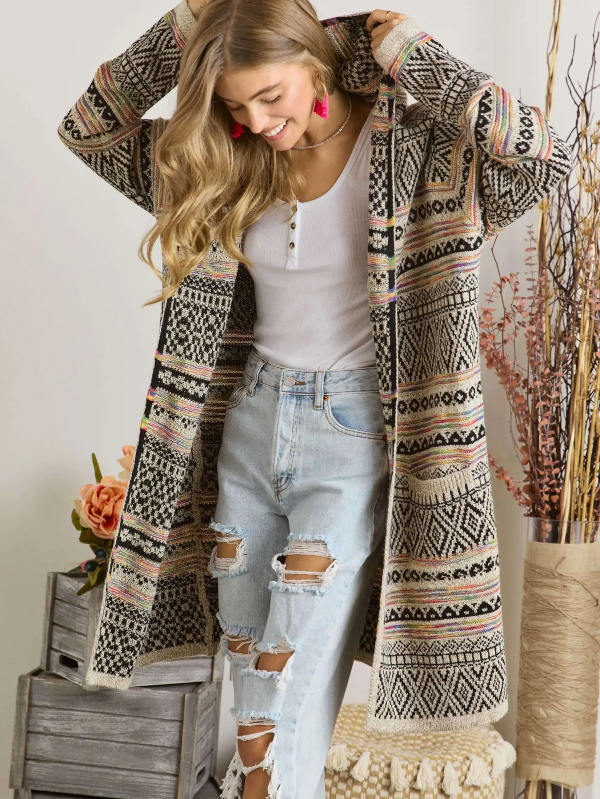 Tribal Hoodie Cardigan Sweater - KC Outfitter