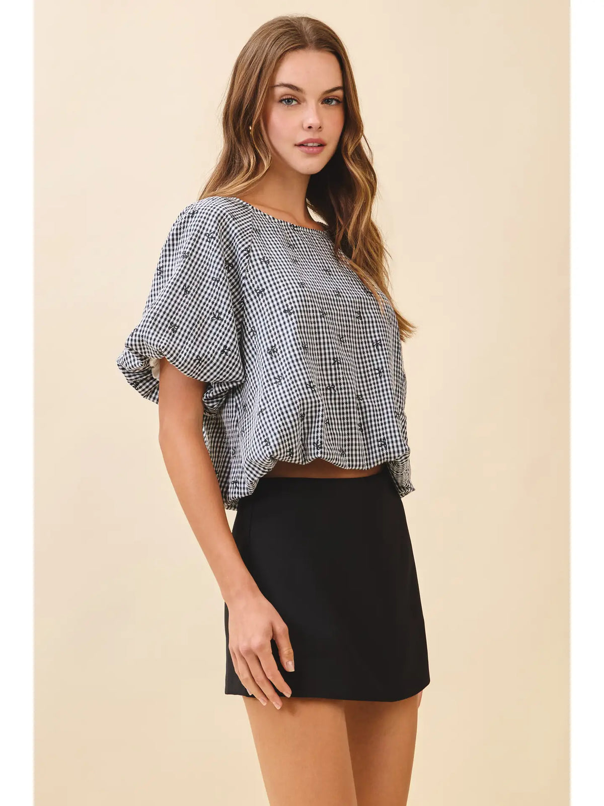 Gingham Mini Bow Print Top - KC Outfitter