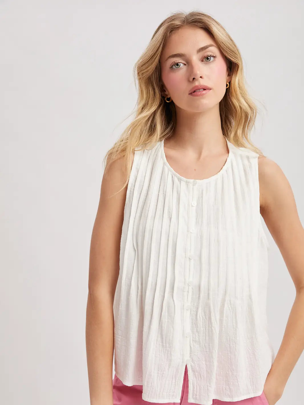Pleated button Up Tank Shirt - KC Outfitter