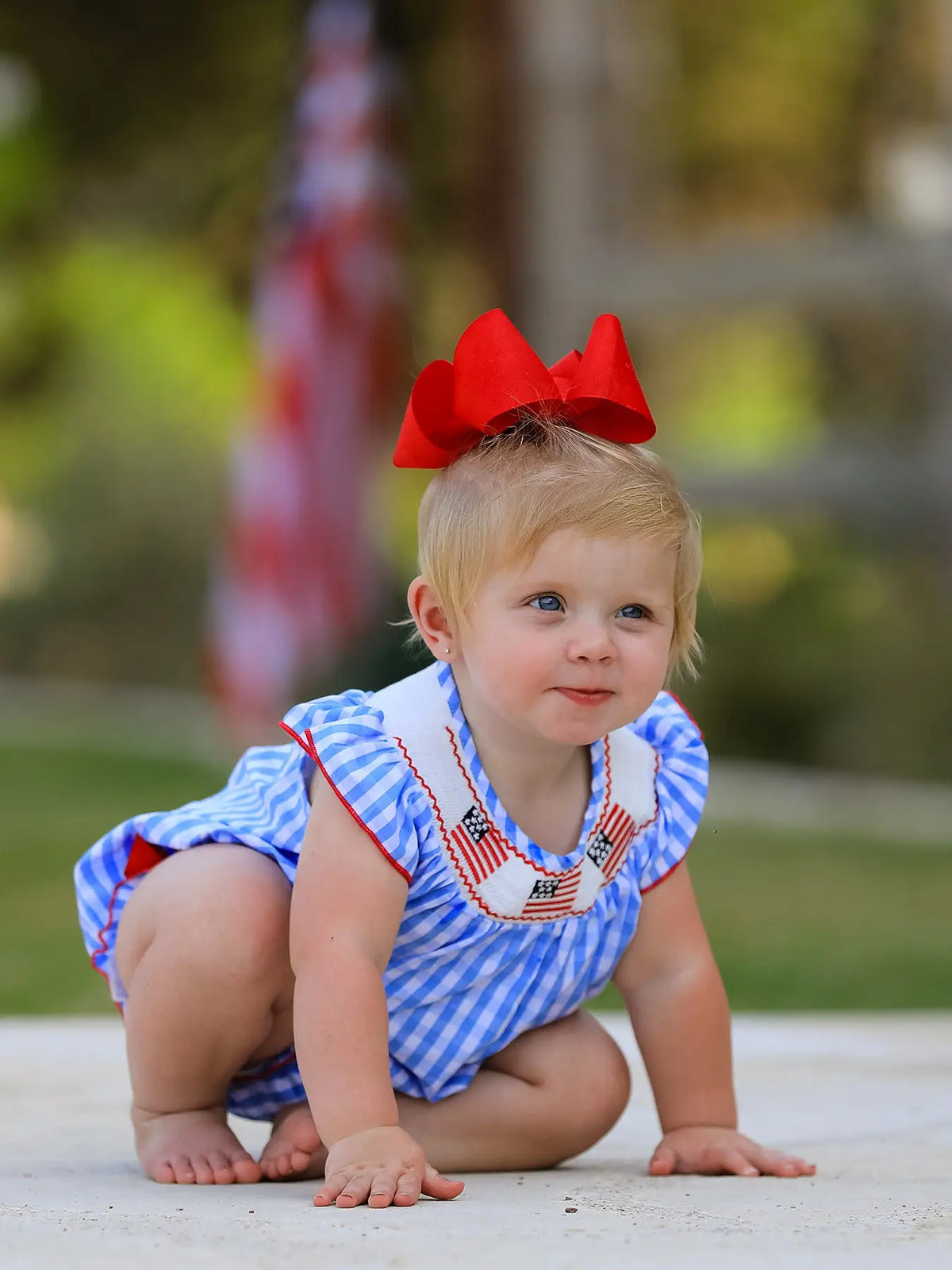 Girls Gingham Flag Romper - KC Outfitter