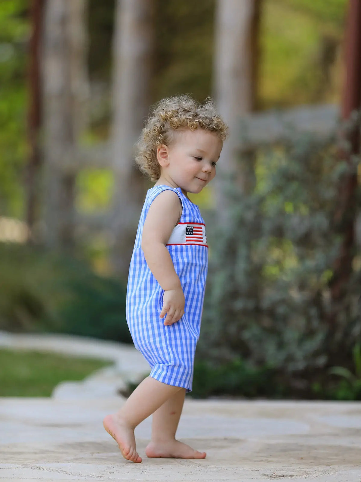 Gingham Flag Embroidered Romper - KC Outfitter
